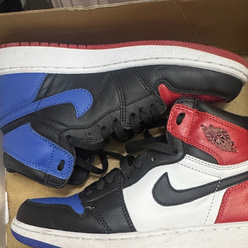 Jordan High-Top Leather Sneakers in Black, Red, Blue, White